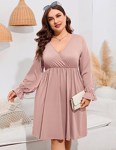 Image of ShopWonder Plus Size Dress Women's V Neck A-Line Knee Length Wrap Swing Dresses Plus Size A Line Party Mini Dress