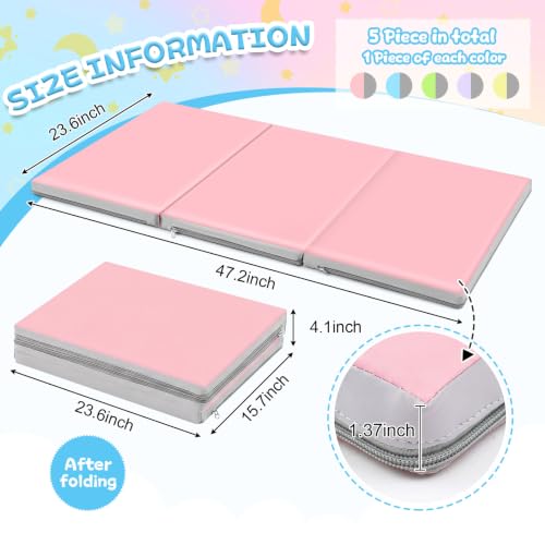 Image of Wesiti 5 Pcs Kids Nap Mats for Preschool Daycare Bulk, Macaron Color | 1.37 inch Thick 3 Section Sleeping Mats for Toddler, Waterproof, Kindergarten Classroom Back to School Supplies, 47 inchL x 24 inch W