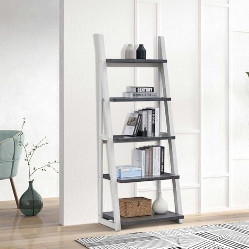 5-Tier-Ladder-Shelf-7201-Tall-Freestanding-Bookshelf-Rustic-Wood-Storage-Display-Rack-Space-Saving-Leaning-Ladder-Design-for-Living-Room-Home-Office-Grey