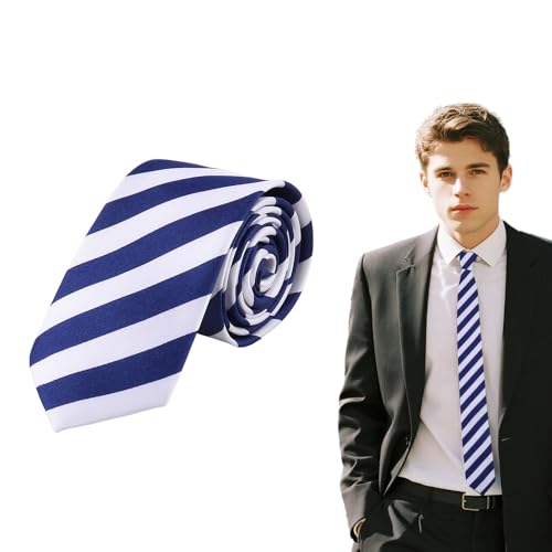 Navy Blue and White Striped Tie for Men Women Fashion Skinny Tie Slim Necktie for Party Business Formal Blue Neckties for Wedding Halloween Costumes Mens Striped Ties for Women Men Sailor Neck Ties