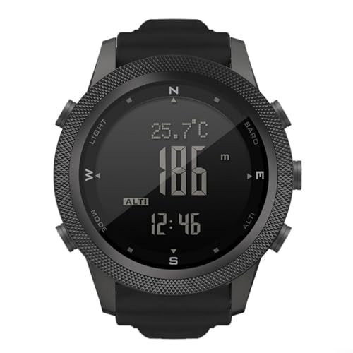 Kivivaka North AP46 Montre numérique tactique en métal pour homme : boussole, podomètre, thermomètre, rétroéclairage EL, étanche, noir, nylon noir