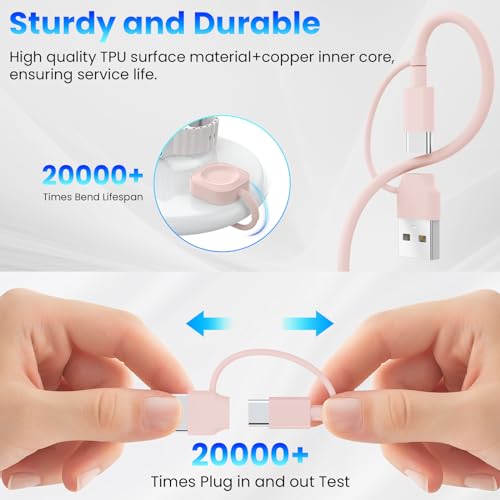 Image of 6in1 Multi Charging Cable 10FT, Magnetic Charger for Apple Watch Ultra /SE /9 /8 /7 /6 /5 /4 /3 /2 /1, Multiple Charger Cord for iPhone 15 /14 /13 /12 /11 /Galaxy /Pixel, Pink USB A /C Universal Travel Charger