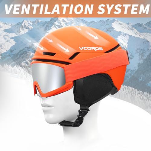 Casco Da Sci Con Occhiali Da Sci Passamontagna Casco Sci Per Uomo Donna Con Cuscinetti Auricolari Rimovibili Ventilazione Uv Ski Helmet Per Ski (Arancione Opaco+Occhiali Da Sci + Passamontagna, L) - 8