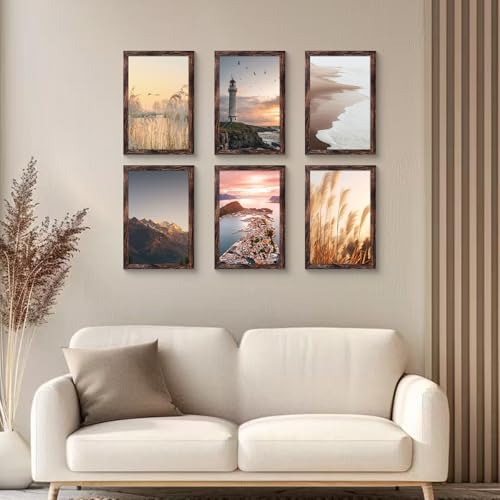 Image of BESCRCL 9x12 Picture Frame Wall Hanging, Engineered Wood Photo Frames for 9 x 12 Picture, Brown, 1 Pack