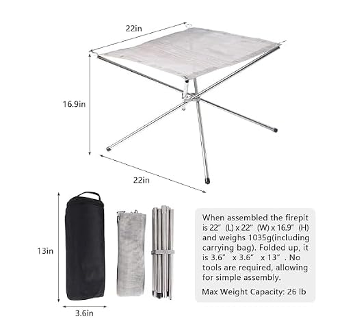 Outdoor Fire Pit, 22 in Large Collapsing Firewood Stand, Portable Stainless Steel Mesh Fireplace with Carrying Bag, Easy Assembly Fire Rack for Camping, Picnic, Beach, Backyard BBQ - Image 3