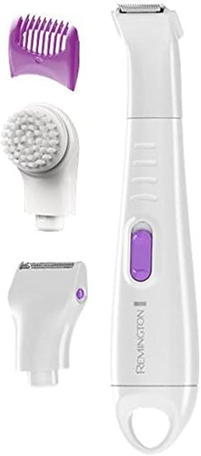 Remington zestaw do bikini, golarka damska, hipoalergiczna, nanosrebro, szczotka złuszczająca do okolic bikini, wodoodporny, bezprzewodowy, szczoteczka i kosmetyczka, biały, Smooth&Silky WPG4035