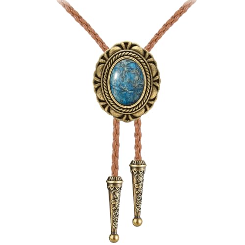 Image of GelConnie Native American Bolo Tie Rodeo Cowboy Leather Necktie Western Necklace Costume Accessories for Men,Women