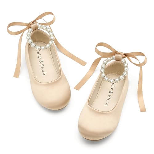Image of Felix & Flora Girls Toddler Little Ballet Shoes - Flower Girls Mary Jane Flats Dress Shoes Party Wedding