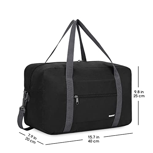 Ryanair Handgepäck 40x30x20, 40x20x25 Handgepäck Tasche für Flugzeug Reisetasche Klein Faltbare Sporttasche Weekender Koffer für Herren und Damen von WANDF(Schwarz 20L mit Schultergurt)