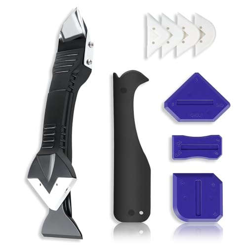 MORROWIND Kit Outils de Calfeutrage En Silicone, 3-en-1 Décapant Joint, Grattoir Joint et Outil Finition Silicone, Grattoir Colle Verre pour Sol Fenêtre Évier Salle de Bain Cuisine (Noir)