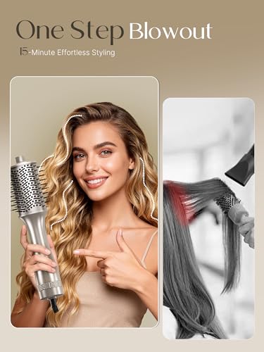 Image of PRITECH One-Step Volumizer Blow Out Brush Dryer,1200W Ionic Daily Styling | 4-in-1 Ionic Hot Air Styler,Fast Drying,Ceramic Anti-Frizz Professional Blowout Brush for Women,All Hair Type,Champagne Gold
