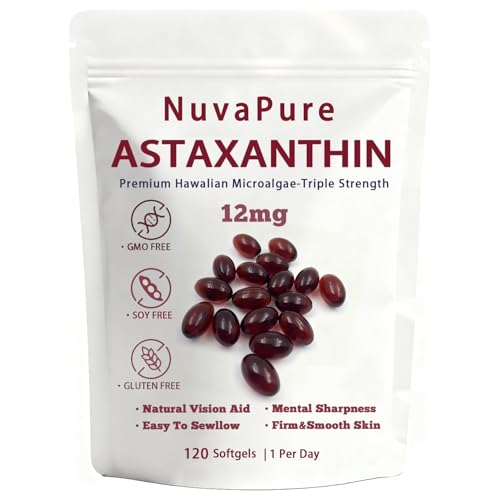 glowdrop NuvaPure Astaxanthin 12mg Per Serving Astaxanthin from Microalgae Antioxidant Supplement for Daily Wellness 120 Softgels