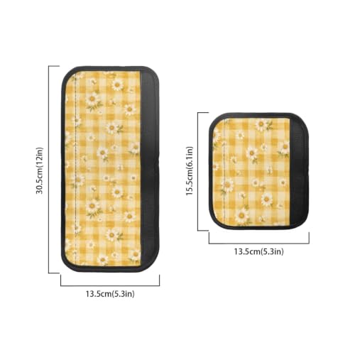 Image of Fridge Door Handle Covers Set of 6 Kitchen Appliance Decor Handles Glove Anti-Slip Protectors Washable Fabric Refrigerator Decor Accessories, Yellow Plaid Daisy