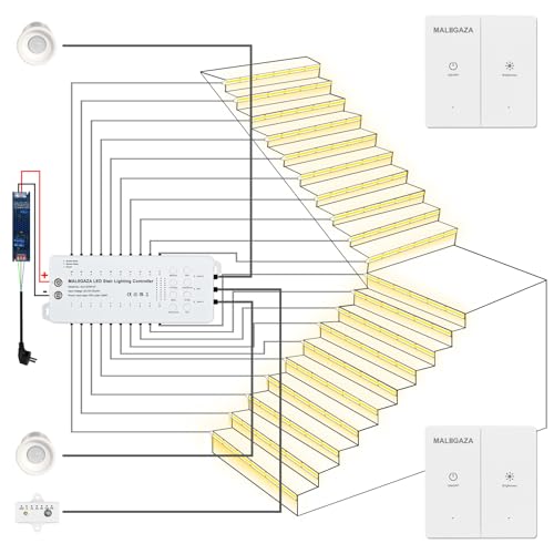 Intelligente LED Treppenbeleuchtung 20 Stufen Kaltweiß 6000K Automatische Smart Stair Lighting mit PIR Bewegungssensor Lichtsensor & Funksteuerung Innen Treppenlicht Komplettset