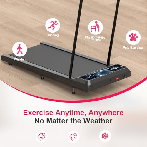 Image of Walking Mat Pad With Incline and Handle Bar, Treadmill with Handles, 4 in 1 Under Desk Treadmill, 2.5HP Low Noise Compact Treadmills Small Space with Remote Control,Portable Treadmills for Home Office