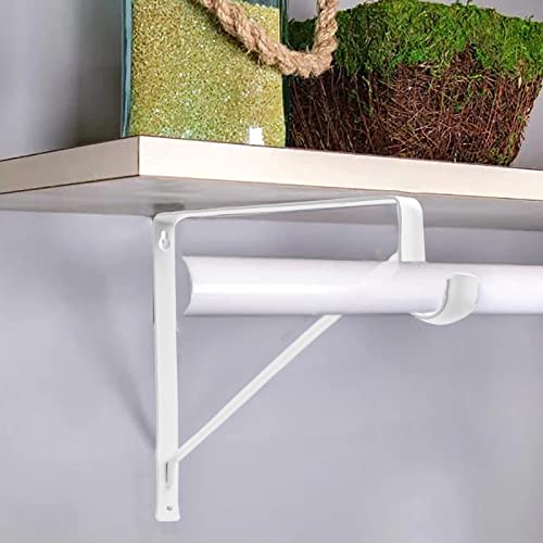 4 Pack Closet Shelf & Rod Brackets, Heavy Duty Closet Shelf Bracket With Rod Support, 11”X11”, 1-3/8” Dia White Wall Mount Clothes Hanger Closet Pole Support Bracket For Shelf Storage And Closet Rod #TOP4