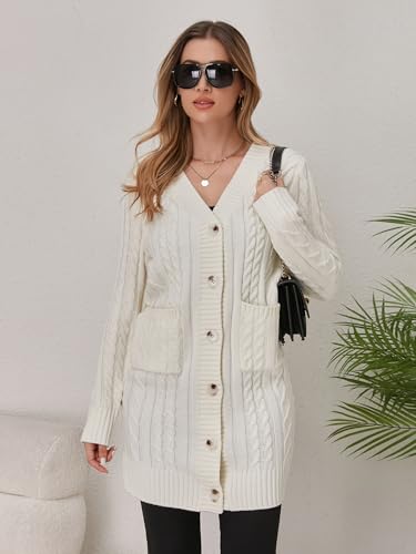Image of Womens Cardigan Sweaters Cable Knit Sweater 2026 Fall Winter Chunky Open Front Button Down Coats with Pockets