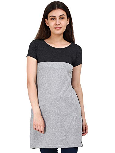 Image of FLEXIMAA Women's Cotton Round Neck Color Block Half Sleeve Long Top