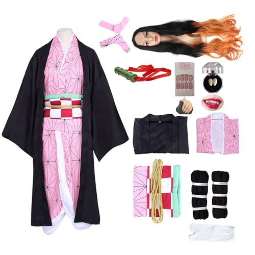 kelihood Costume de cosplay : cosplay Kamado Nezuko Kimono, jeu de rôle, tenues d'Halloween pour cosplay Nezuko Costumes, adultes_S