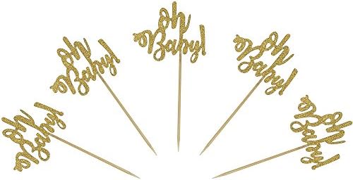 24 Gold Glitter Oh Baby Cake Cupcake Toppers Picks for Wedding Birthday Baby Shower Party Decorations