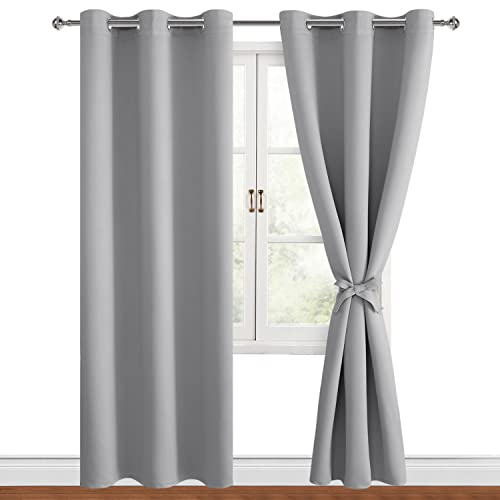 Hiasan Blackout Curtains for Bedroom, Silver Grey, 38 x 84 Inch, 2 Panels
