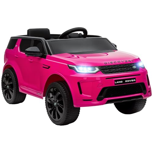 AIYAPLAY Coche Eléctrico para Niños de +3 Años con Licencia Land Rover Discovery Sport Carro Eléctrico Infantil con Batería 12V Mando a Distancia Arranque Lento Faros Bocina y Música Rosa