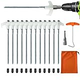 12-Pack Heavy Duty Screw-in Tent Stakes with Drill Adapter – 8 Inch Ground Anchors for Camping, Canopy, Gazebo, Awnings & Outdoor Accessories