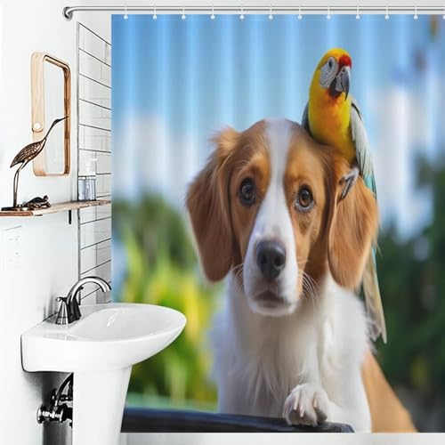 Rideau de douche chien mignon 152x183 cm imperméable pour baignoire - 6