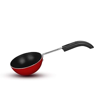 NAVRANG Nonstick Aluminium Tadka Pan 10.5 cm | Chounk/Vaghar Pan with Sturdy Handle | Non-Induction Tempering Pan – Red