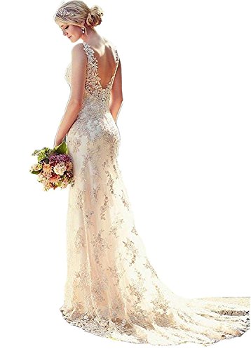 Vestido de novia de sirena con escote en V profundo y forro de satén
