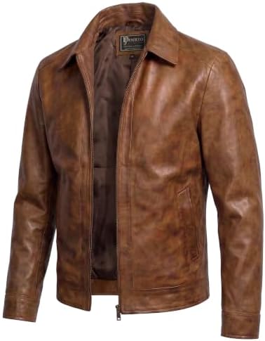 Mens Leather Jacket - Real Lambskin Classic Vintage Style Leather Jackets For Men Brown Leather Jacket for Mens