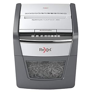 Rexel Optimum AutoFeed+ 45X Automatische Papiervernietiger CH, 45 vellen, veiligheidsniveau P4, voor thuis/thuiskantoor, 20 liter afvalbak, met Zwitserse stekker, 2020045XCH