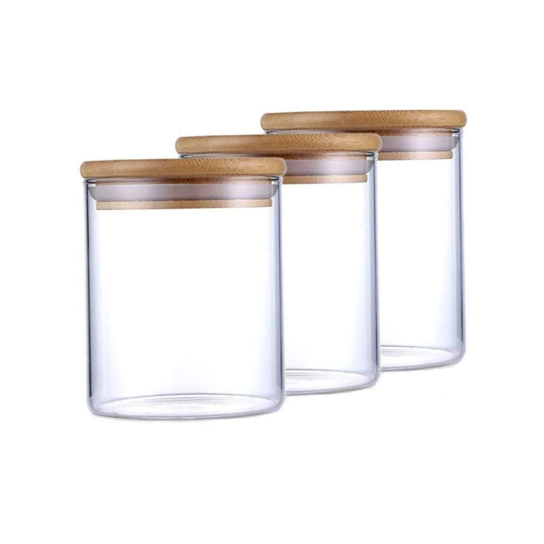 Glasgefäß, 3 Stück, Lebensmittelaufbewahrung, Glasgefäß, Küche, Vorratsflaschen, Gläser mit Holzdeckel für Getreide, Tee, Bohnen, Süßigkeiten, 500 ml