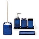 Home Harbour Zen Essence Collection | 6-Piece Blue Bathroom Accessories Set | Soap Dispenser, Toothbrush Holder, Tumbler, Vanity Tray, Multipurpose Holder & Toilet Brush Holder Ceramic (Set of 6 Blue)