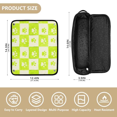 Estuche de viaje para herramientas de cabello Hot Hair Tools con tapete resistente al calor, doble capa, para planchas, rizadores y secadores, Beige y verde neón con estampado de patas de perro miniatura 4