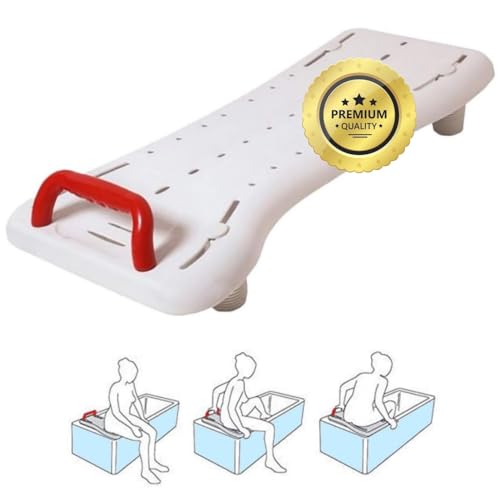 OrtoPrime Asiento Bañera Adulto Antideslizante - Tabla de Bañera Ajustable para Fácil Transferencia - con Asa de Seguridad - Banco de Baño Comodidad y Seguridad