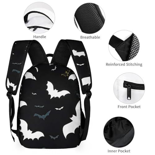 White Bats Backpack Set 3 Piece, Durable Backpack Insulated Lunch Bag Portable Pencil Case for Men Women3