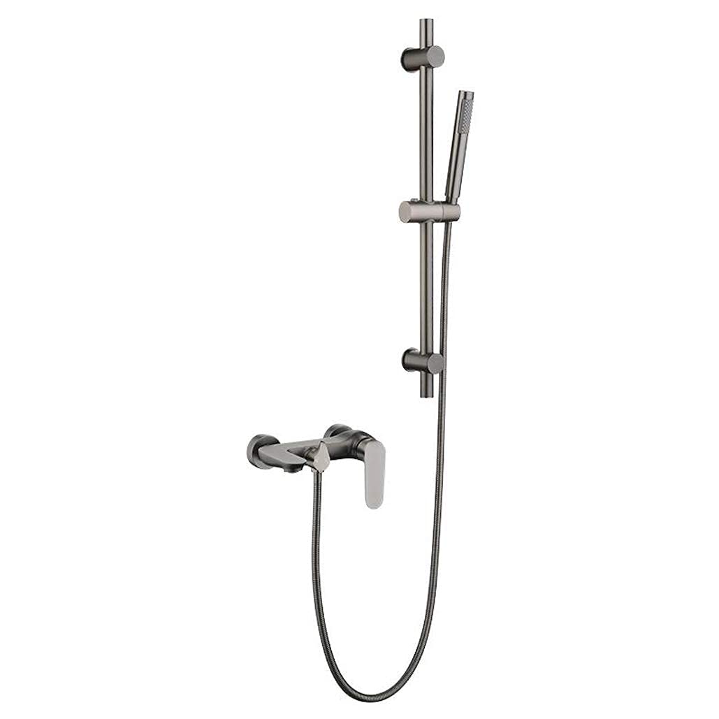 Colonne douche laiton gris avec douchette pour simplifier la douche familiale