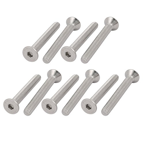 Sourcingmap 1/4-20 x 2" 304 Stainless Steel Flat Head Hex Socket Cap Screw Fastener 10pcs, Silver Tone