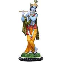 Sri Krishna Culture Big Standing Lord Krishna Murti Playing Flute Height-10.6 inches-Idol Showpiece for Home