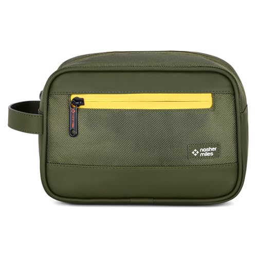 Image of Nasher Miles Stash Toiletry Kit | Cosmetic Bag | PU & Polyester | Travel Pouch Organizer | Multipurpose Storage Compartments & Carry Handle | Travel Accessory for Men & Women (Olive)