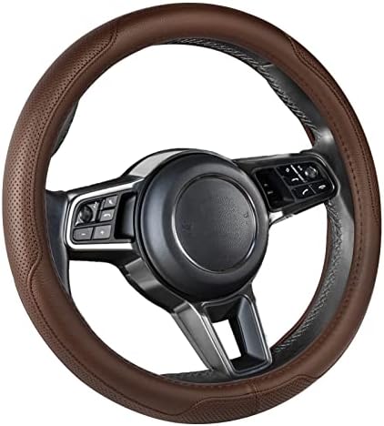 Car Leather Steering Wheel Cover - Ylife 15-inch Universal Microfiber Steering Wheel Covers - Neutral & Soft & Breathable & Silicone Anti Slip Auto Steering Wheel Wrap for Men Women （Coffee）