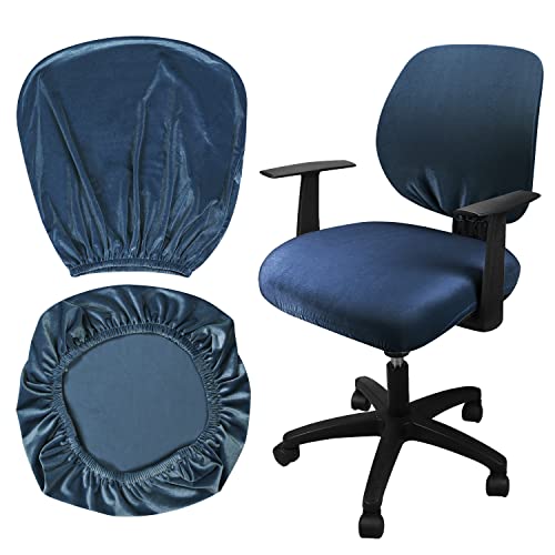 Yikko Stretch Spandex Velvet Chair Covers 14.96-20.47 Inch Office Swivel Chair Slipcovers Protector, Home Decor, Dining Room Bar Wedding Party Decor (Chair Seat Cover + Backrest Cover, Dark Blue) #TOP1