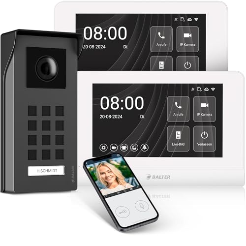 Entri Video Türsprechanlage, Aufputz Türklingel mit Kamera, Smartphone App, 1 Familienhaus, Video Türklingel, 2x7 Zoll HD-Monitor, Full HD Kamera, Gegensprechanlage mit Türöffner und Klingel 2 Draht
