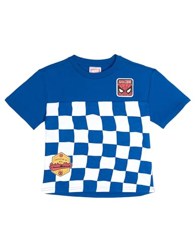 Image of Marvel Spider-Man Big Boys' 2-Piece T-Shirt and Shorts Set Blue White 14-16 | Drop Shoulder Design, Soft French Terry Shorts, Branded Side Taping