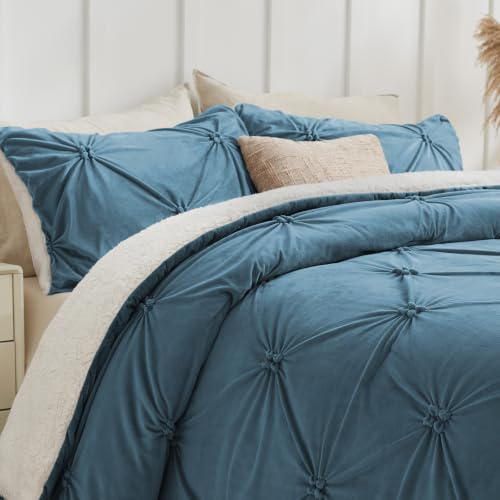 Image of BEDELITE Fluffy Sherpa Queen Comforter Set,Pintuck-Blue Fog