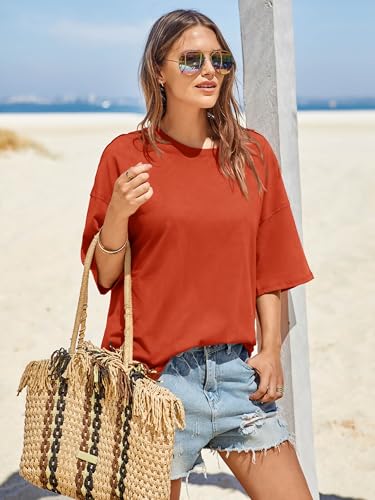 Image of Tankaneo Womens Oversized Tshirts Summer Casual Short Sleeve Crew Neck T Shirt Loose Fit Side Slit Tee Tops