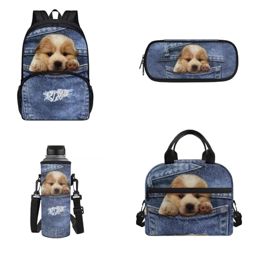 4 pezzi zaino pranzo borsa portamatite porta bottiglia dacqua per bambini adulti isolato Cane Onesized Zaino per unisex leggero