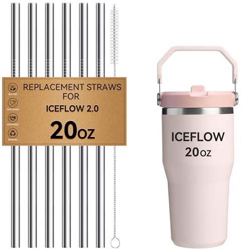 Image of Metal Straws for Stanley IceFlow 20 oz 2.0 Flip Straw Lid Tumbler, Stainless Steel Replacement Straws for Ice Flow 20oz Cups,7mm & 9.4mm Size Options-Check Numbers on Lid Before Order(9.4mm)