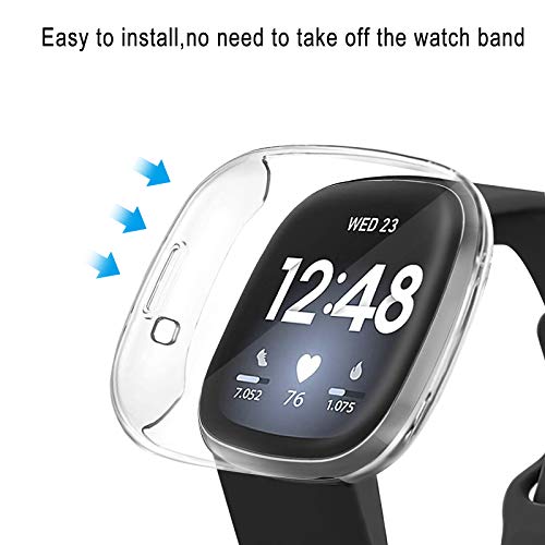 [4 Pack] Screen Protector Case Compatible For Fitbit Sense 2 / Fitbit Versa 4, Slim Fit Full Protective Cover Shockproof Bumper Glossy Soft Tpu Sense 2 Smartwatch Case Cover (Black+Black+Clear+Clear) #TOP5